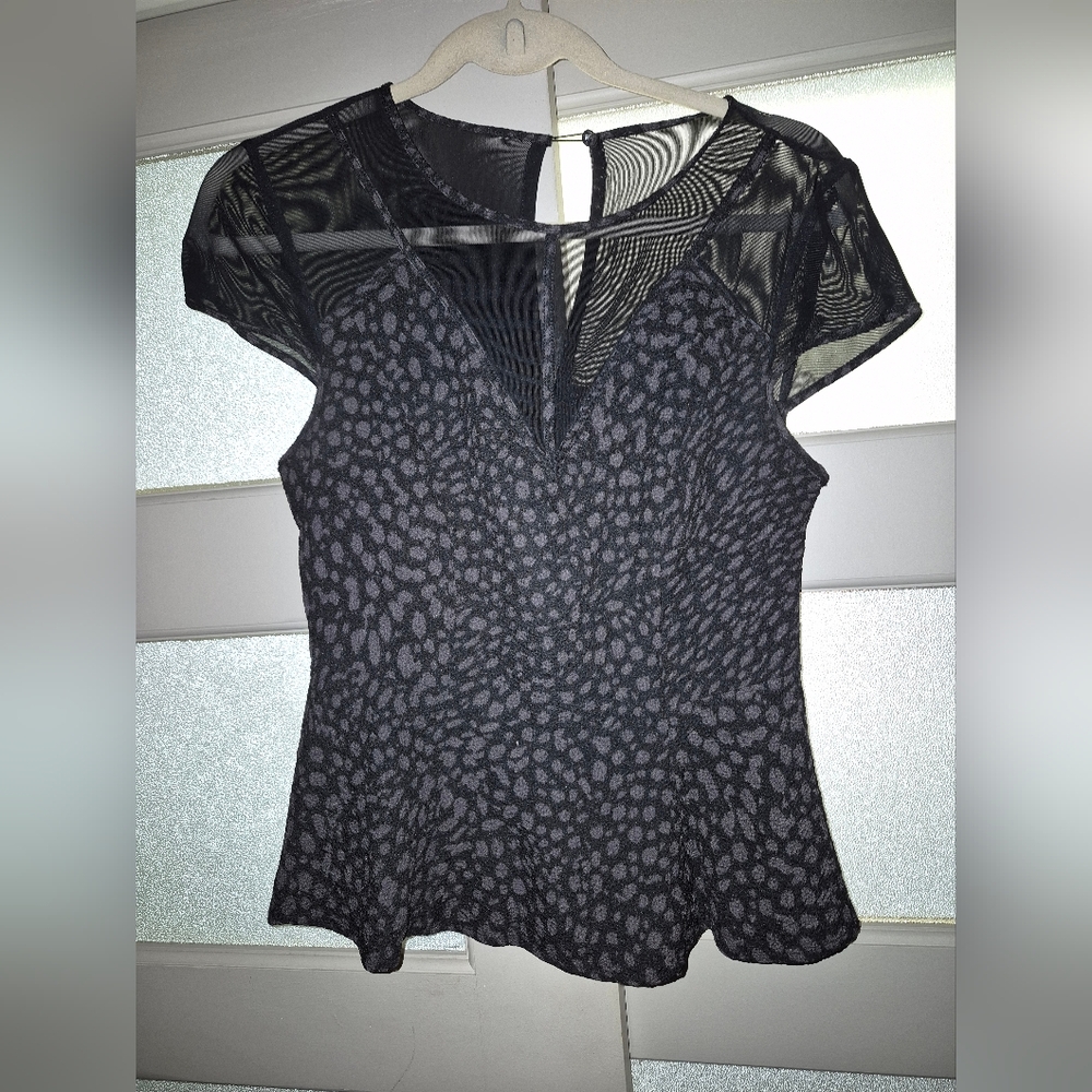 Guess Black and Gray Sheer Top